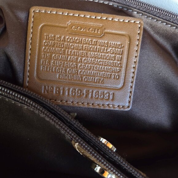 Coach Leather Purse | Cream & Brown Snake-Embossed Trim | Silver Hardware - Picture 3 of 13